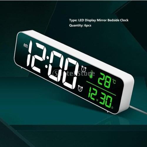 6pc/set Large Screen Alarm Clock LED Display Temp & Date Calendar Wall Clock 40 Tones 2 Alarms Office Decors Gift Kids