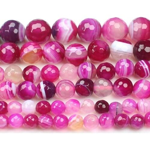 Free shipping , Faceted Pink Stripe Ag-ate 4-14mm Round Beads ,Beads for Jewelry Making