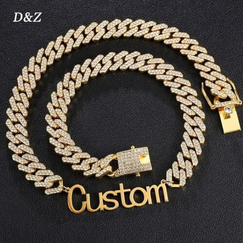 D&Z Custom Name With 12mm Cuban Link Chain Necklace Alloy Zinc Initial Letters Personalized Choker For Men Jewelry