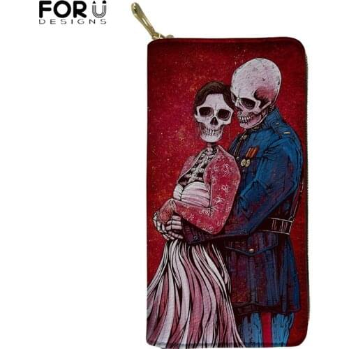 FORUDESIGNS Gothic Girl with Skull Design Women Multifunction Wallets Long Leather Coin Purse Phone Bag Card Holders For Female
