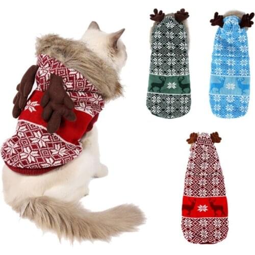 Hot Sale Cartoon Pet Reindeer Cosplay Halloween Christmas Elk Costume Dog Puppy Hoodie Soft Coral Fleece Jacket