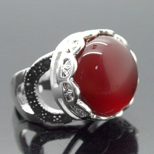 Nice valentise gift 925 Silver 16mm Natural Red Natural jade Ring Size 7/8/9/10