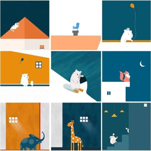 Nursery Print Painting on Canvas Animal Hippo Giraffe Lion Poster Home Decor for Kids Child Baby Bedroom Decoration Picture 6-28