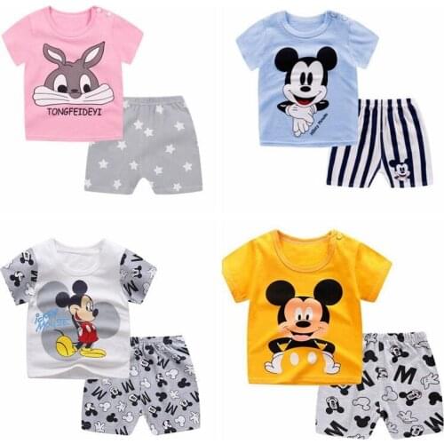 Disney Mickey Mouse 2021 Summer New Childrens Clothes Set Kids T-shirt+shorts 2pcs Baby Boys Girls Casual Clothing Sets