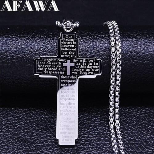 Christian Bible Cross Stainless Steel Silver Color Big Pendant Necklace Women/Men Jewelry joyeria acero inoxidable NXH36S02