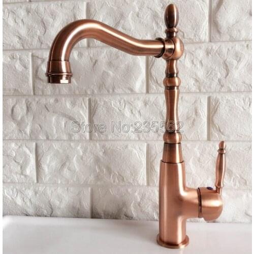 Red Copper Swivel Kitchen Sink Faucet Washbasin Faucets Single Lever Cold & Hot Water Mixer Bathroom Taps Deck Mounted lnf420