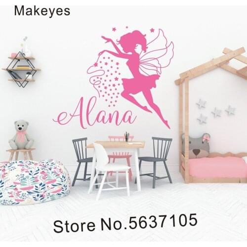 Makeyes Custom Girls Name Wall Decals Fairy Personalized Name Wall Sticker Baby Children Wall Decor Kids Girl Bedroom Decor Q598