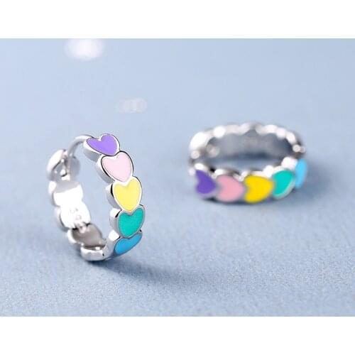 Cute Rainbow Enamel Heart Hoop Earrings For Women 2021 Multicolor Huggies Romantic Trendy Earring Piercing Jewelry Best Gifts