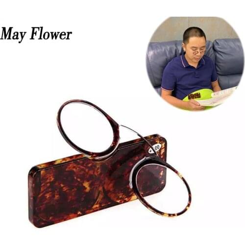May Flower Mini Nose Clip Reading Glasses Portable Wallet Prescription Eyewear Men&Women Without Sideburns Pince-nez With Case+1