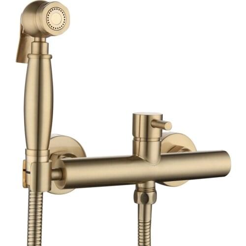 MTTUZK Brass Brushed Gold Toilet spray gun Bidet Shower Set Hot and Cold Water Bidet Mixer Taps Handheld Bidet Faucet