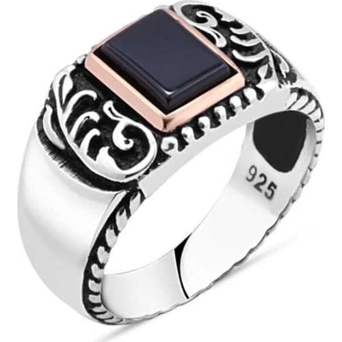 Flat Onix Stone Silver Men 'S Ring