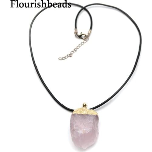 Natural Rose Quartz Rough Stone Freeform Nugget Pendant Crystal Healing Necklace Fashion Woman Jewelry