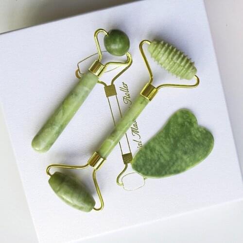 New Natural Jade Roller Gua Sha Massage Ball Set with Box Massager for Face Facial Roller Beauty Skin Care Tools Face Massagers