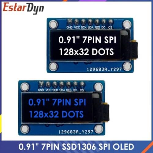 0.91 Inch 128x32 DOTS SSD1306 SPI OLED Module 0.91" OLED Display Module White Blue OLED Screen Board For Arduino