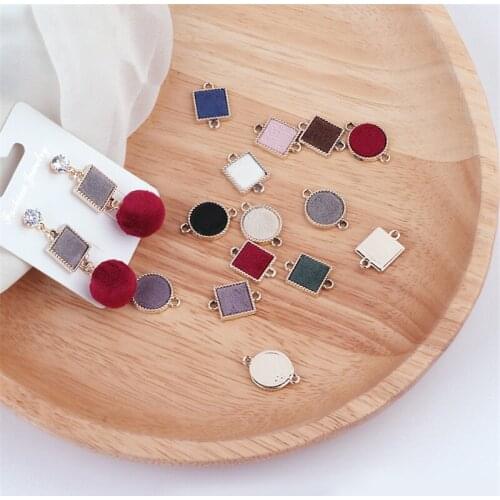 Wholesale 50pcs/Lot Fashion Velvet Fabric Paved Round Square Alloy Base Settting Jewelry Connector Charms Fit Earring Bracelets