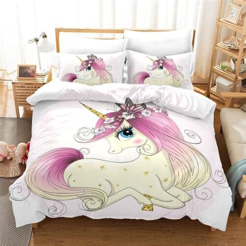 Unicorn Duvet Set Comfortable Bedding Set 3D Cartoon bed set King/Queen/Double/Single Kids Bedclothes