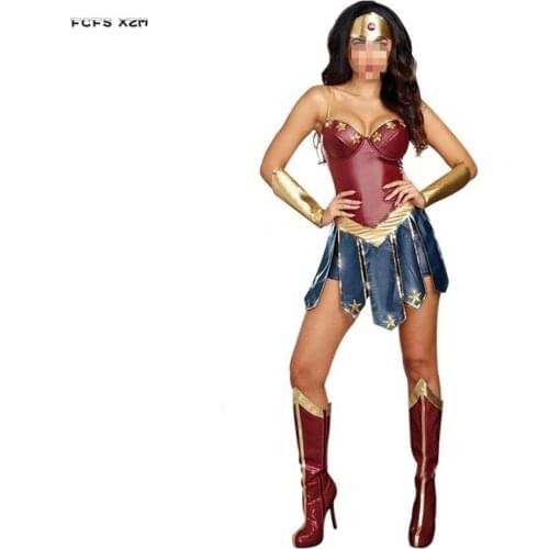 S-XXXL Woman Wonder Cosplay Female Halloween Goddess Costumes Purim Carnival Christmas Masquerade masked Nightclub party dress