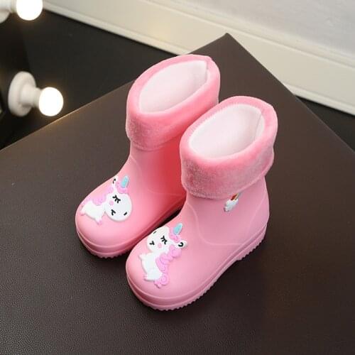 New Children Rain Boots For Girls Rubber Rainboot Boys Baby Girl Pvc Warm Kids Waterproof Shoes Modis Cartoon Unicorn Removable
