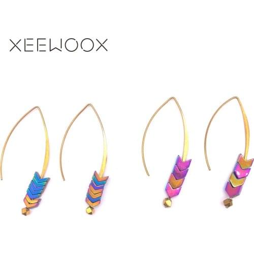 Boho Style 2 Colors Green Stone Drop Earrings For Women Vintage Gold Hook Triangle Pendant Earrings Fashion Jewelry Wholesale