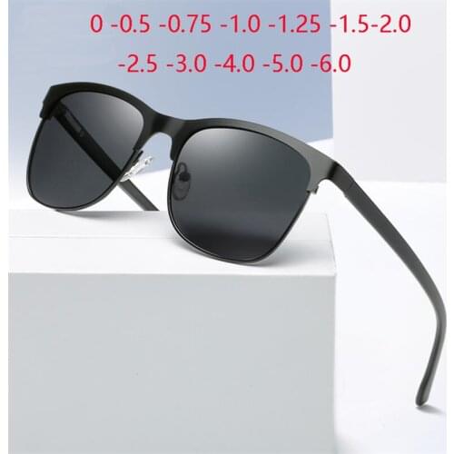 Anti-glare TR90 Minus Lens Prescription Sunglasses Men Polarized Metal UV400 Driving Goggle 0 -0.5 -0.75 -1.0 To -6.0
