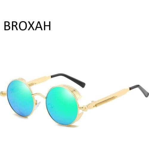 Mens Polarized Sunglasses Retro Round Steampunk Sun Glasses Men Women Brand Design Shades Metal Frame Mirror Lens Oculos De Sol