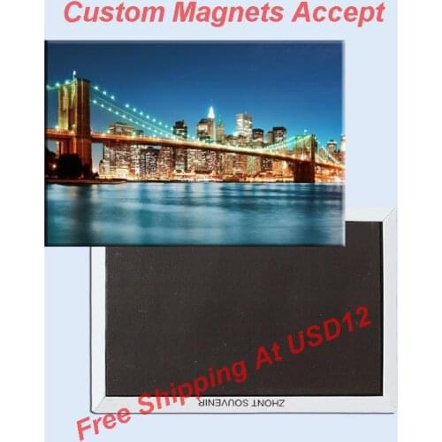 USA Travel Magnets Gifts , Manhattan, Brooklyn Bridge in New York Rectangle Metal Fridge Magnet 5490 Tourist Souvenir