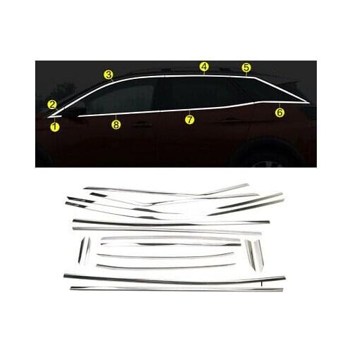 Steel window full Complete Around cover Trim 16pcs For Peugeot 3008 GT 2016-2019