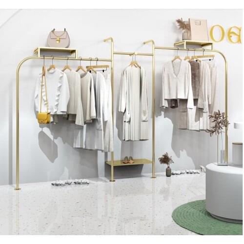 Clothing store display rack stainless steel light luxury mens and womens clothing rack wall creative clothing rack