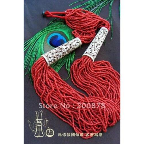 TNL362 Tibetan Yak bone carved necklace,ethnic fashion Bohemian multi strand bead statement red color handicarfts Low MOQ