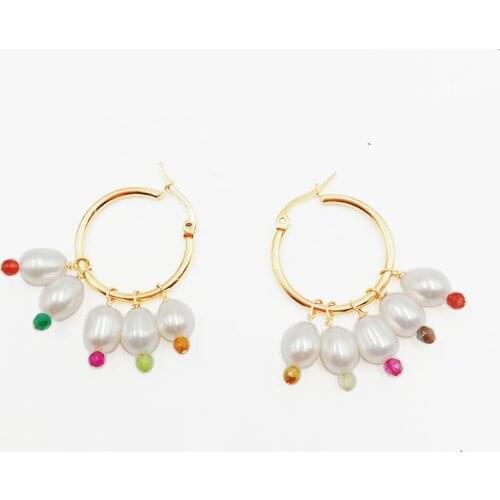 HIGH QUALITY PEARL EARRING 100% nature freshwater pearl,AAA Pearl,7-8 mm rice/oval shape,stainless steel with 18k gold plating