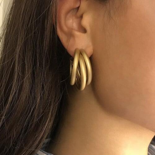 Abayabay Earring Women Cute Hoop Stud Earrings Girls Yellow Gold Color Lovers Simple Vintage Jewelry Alloy Kolczyki Pendientes