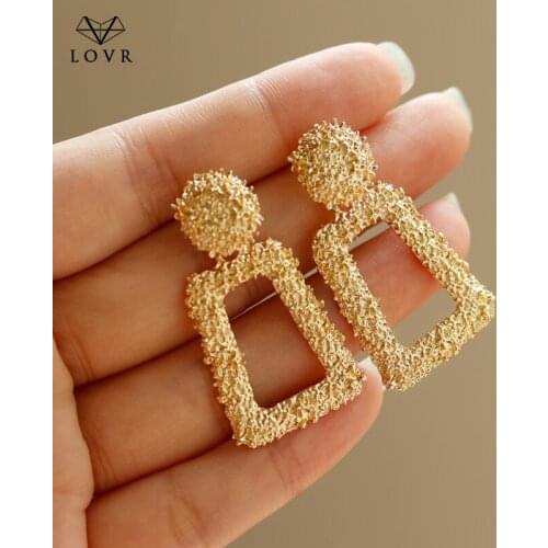 LOVR 2019 Vintage Earrings for Women Statement Earring Geometric Metal Pendant Gold Big Hanging Dangle Earring Fashion Jewelry