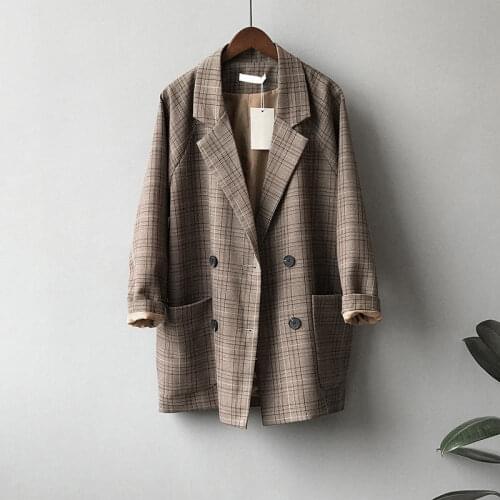 2021 New Women Spring Blzaer Coat Turn Down Collar Vintage Loose Style Blazer Feminino Casaco Feminino Tops For Women Clothes