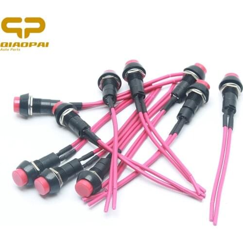 10pc Refit Switch Reset Motorcycle Electronics Push Button Switch Waterproof RED Copper Wire Line Car Boat Truck Accessories