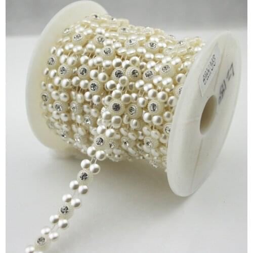 10 Yards 10mm Ivory Round Pearl Rhinestone Chain Trims Sewing Wedding Decoration LZ180
