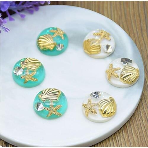 6pcs Starfish shell Flatback Round Resin Cabochons 18mm DIY Jewelry Accessories