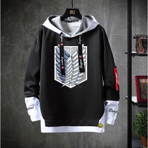Anime Attack on Titan Hooded Teenagers cartoon Costume Unisex Casual Fake Two-Piece Hoodies Sweatshirt jacket coat