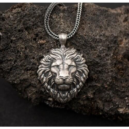 Sterling Silver Lion Pendant with Chain For Men Zodiac Leo Necklace