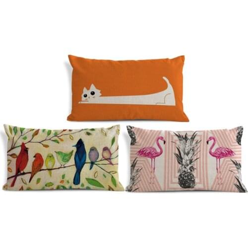 Cute Cartoon Animal Pillowcase Cat Flamingo Cardinal Bird Toucan Owl Sofa Decoration Cushion Cover Polyester Linen Pillow 30*50