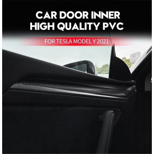 For Tesla Model 3 / Model Y 2021 Car Interior Door Soft Decorative Strip Carbon Fiber Black Style Decorative Design Accessories