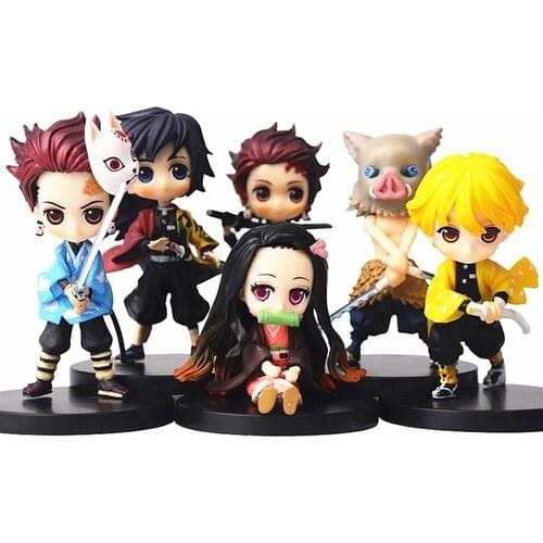 Demon Slayer Demon hunter mode Kimetsu No Yaiba mugen train Anime action figure pvc 7 cm. 6 pcs Set suit figurine mini