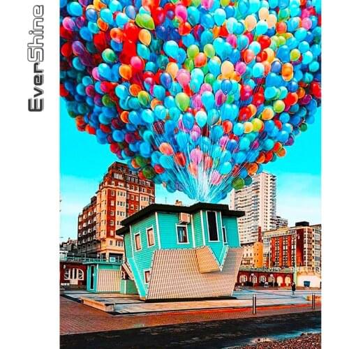Evershine Diamond Painting House Diamond Embroidery Balloon Landscape Mosaic Cross Stitch 5D DIY Rhinestone Picture Home Decor
