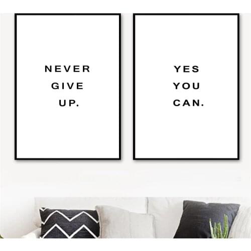 Never Give Up Yes You Can Quotes Art Canvas Painting Motivational Phrase Prints Minimalist Wall Art Poster Pictures Home Decor