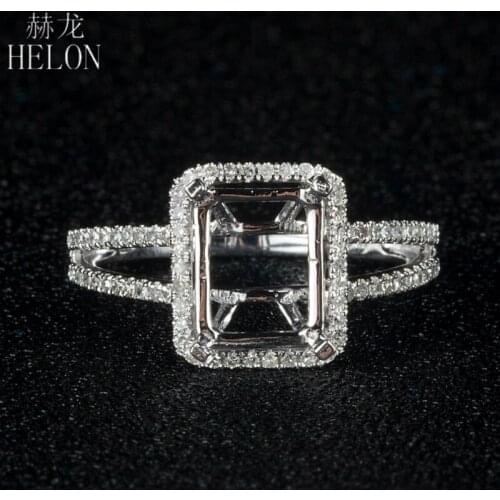 HELON 925 Sterling Silver Pave 0.3ct Diamonds Classic Eternity Engagement Semi Mount Women Fine Jewelry Fine Ring Cushion 6x8mm