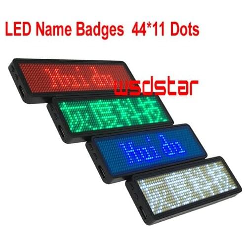 Red Green Blue White Color Scrolling Message Led Name Badge 44x11 Pixel USB Rechargeable Led Name Tag For chest card Label