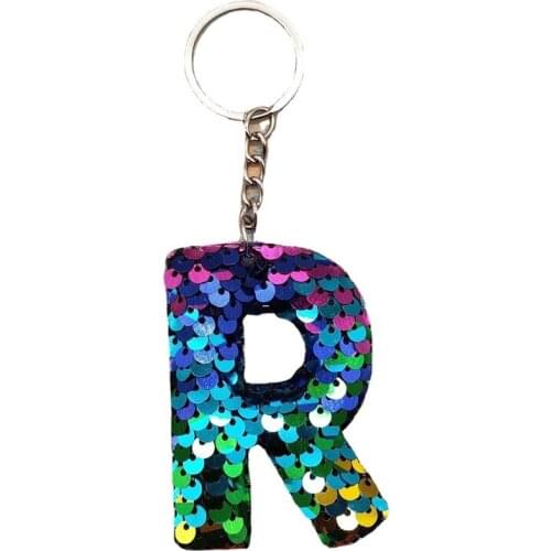 Colorful Sequins English Letter R Keychain Bag Car Key Pendant DIY Mermai Jewelry Accessories