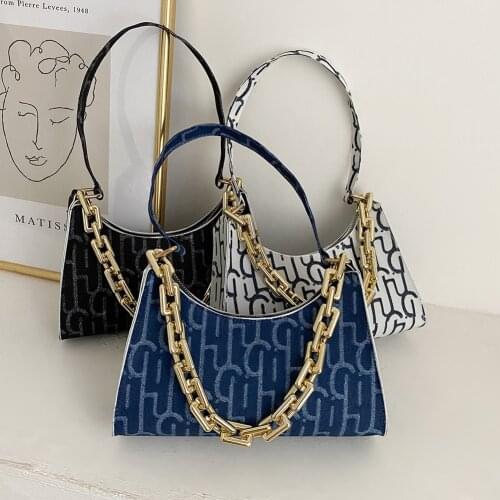 Fashion Printed Women Shoulder Underarm Bag Fashion Simple Lady Travel PU Tote Handbags for Shopping Chains Women Supplies