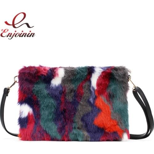 New Fashion Womens Clutches Bags Lady Mixed Faux Fur Clutch Handbags Shoulder Bags Pouch Party Messenger Purse Colorful Bag