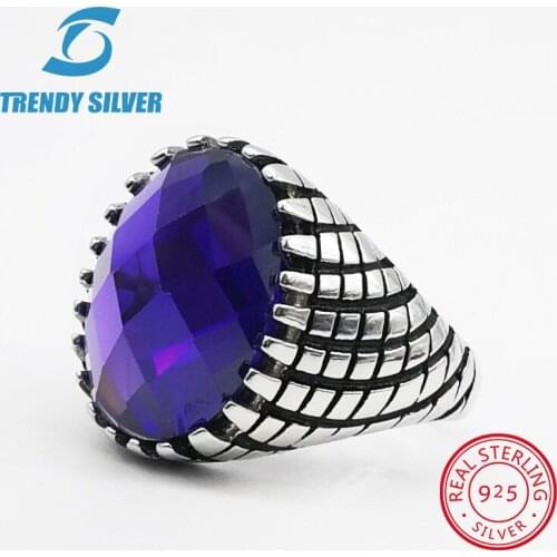 Silver 925 fine jewelry man rings men accessories turquoise gemstone natural black onyx agate wholesale TRENDY SILVER TCR830