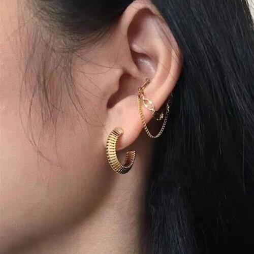 GSOLD Metal Round Threads Textured Line Magnetic Earrings Set Geometry Long Chain Link Earrings Women Statement Classic Style